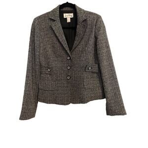 Joseph Ribkoff Womens 6 Blazer Woven Suit Jacket Black White Tailored Lined Coat